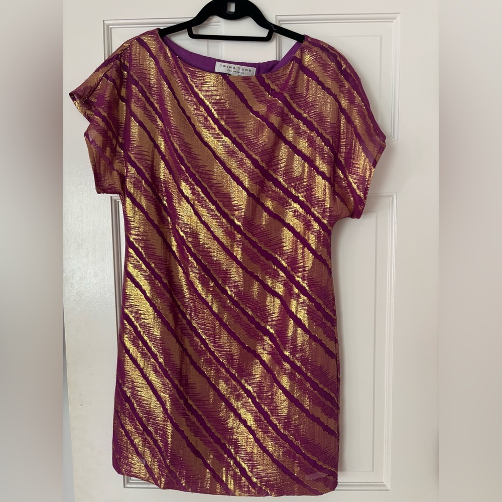Trina Turk Ewing purple and gold cocktail dress